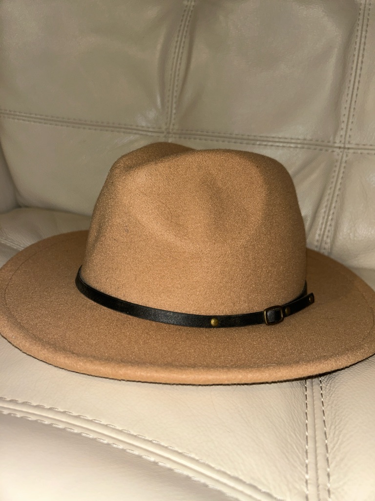 Classic Camel Wool Fedora With Brown Leather Band